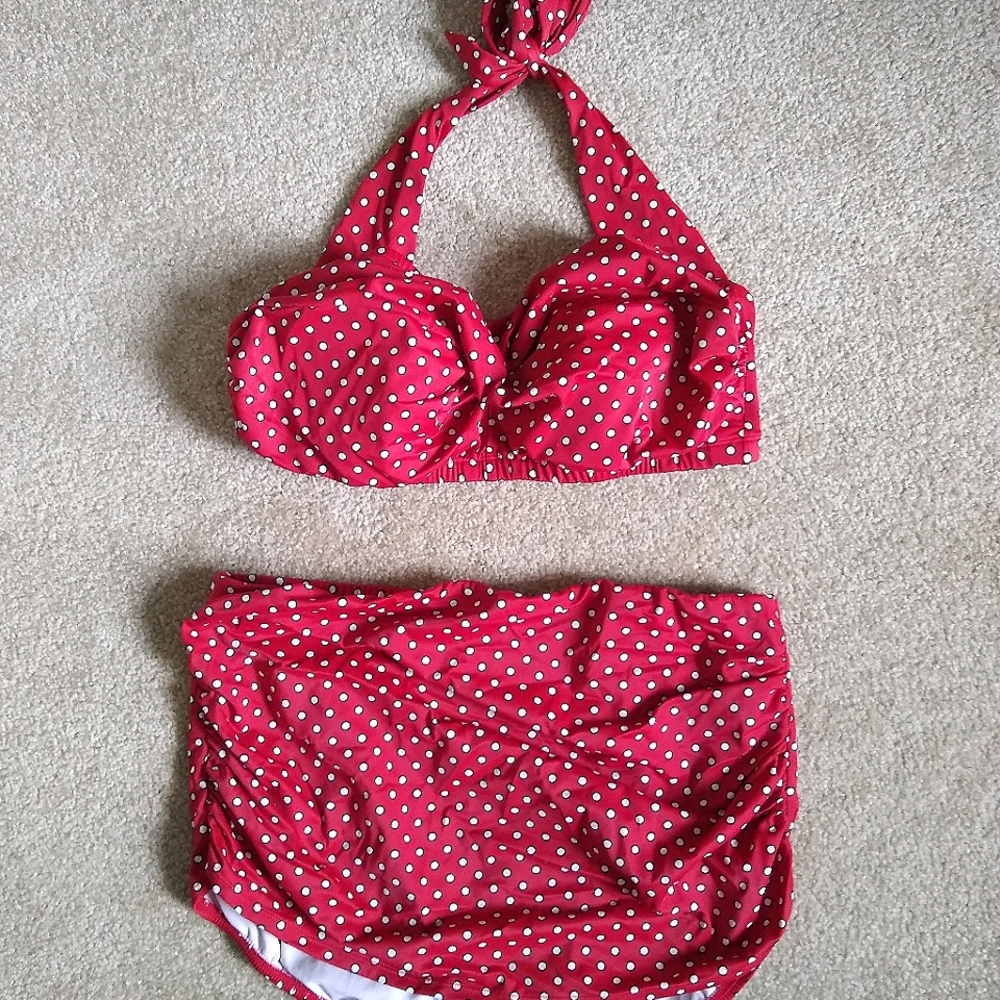 Catalina red polkadot classic bikini 1X 16W CUTE!
